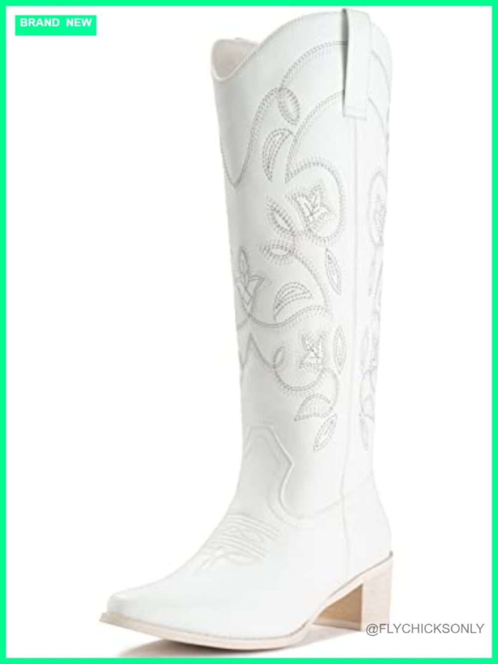 Pointy Toe Western Cowboy Boots Faux Leather Mid-Calf Embroidered Party